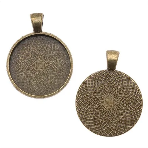 25mm Inner Area Bezel Pendant - Antiqued Brass Tone (1 Piece)