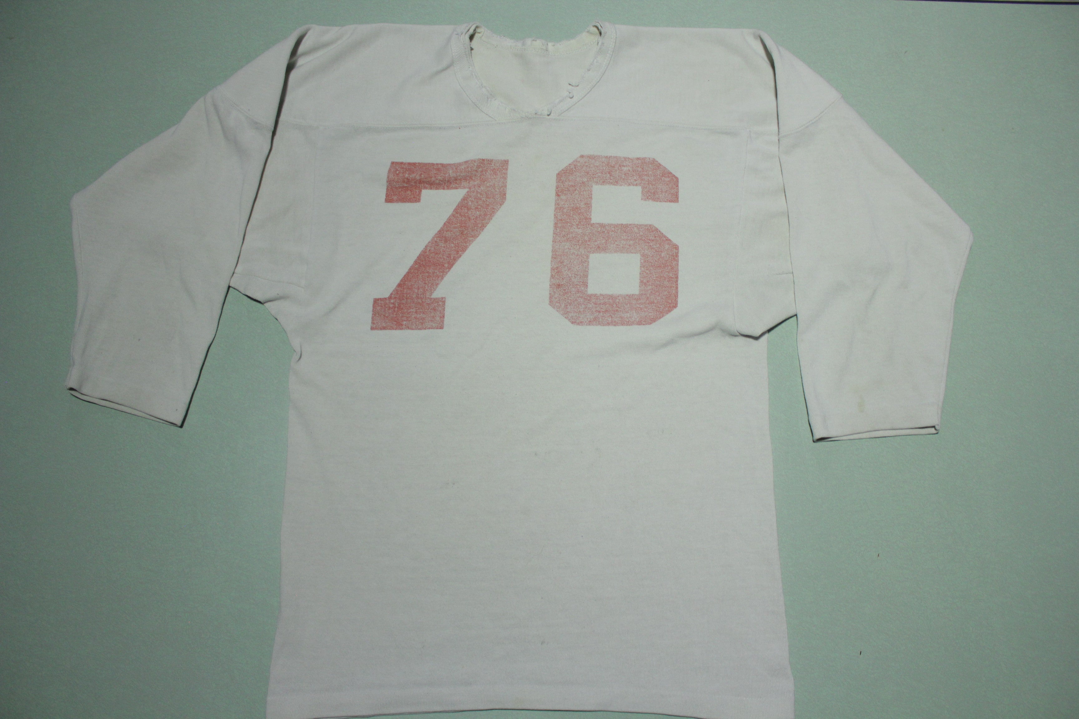 76 Vintage 1970s Distressed Single Stitch High School Collegiate Football Jersey T-Shirt