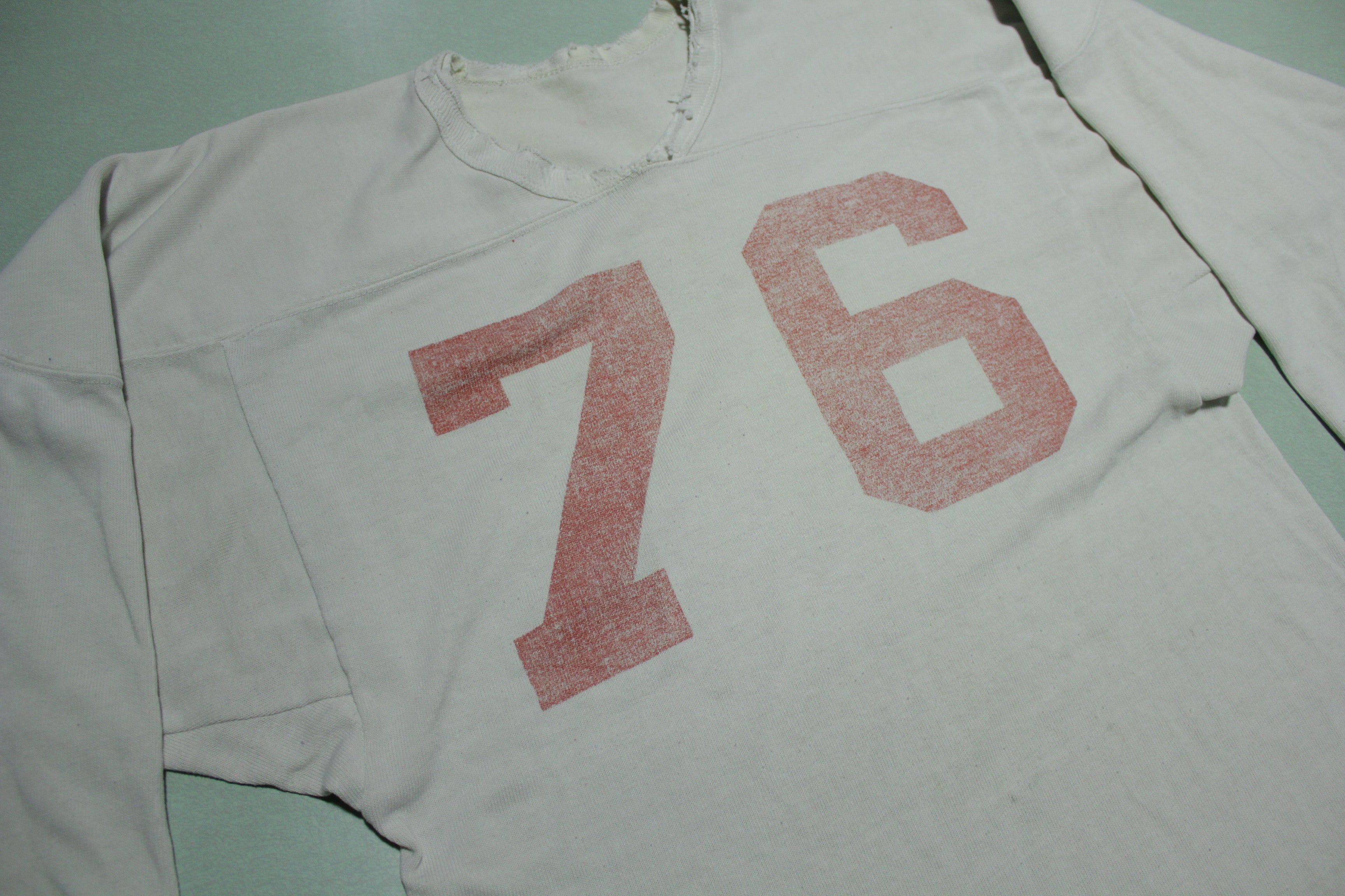 76 Vintage 1970s Distressed Single Stitch High School Collegiate Football Jersey T-Shirt