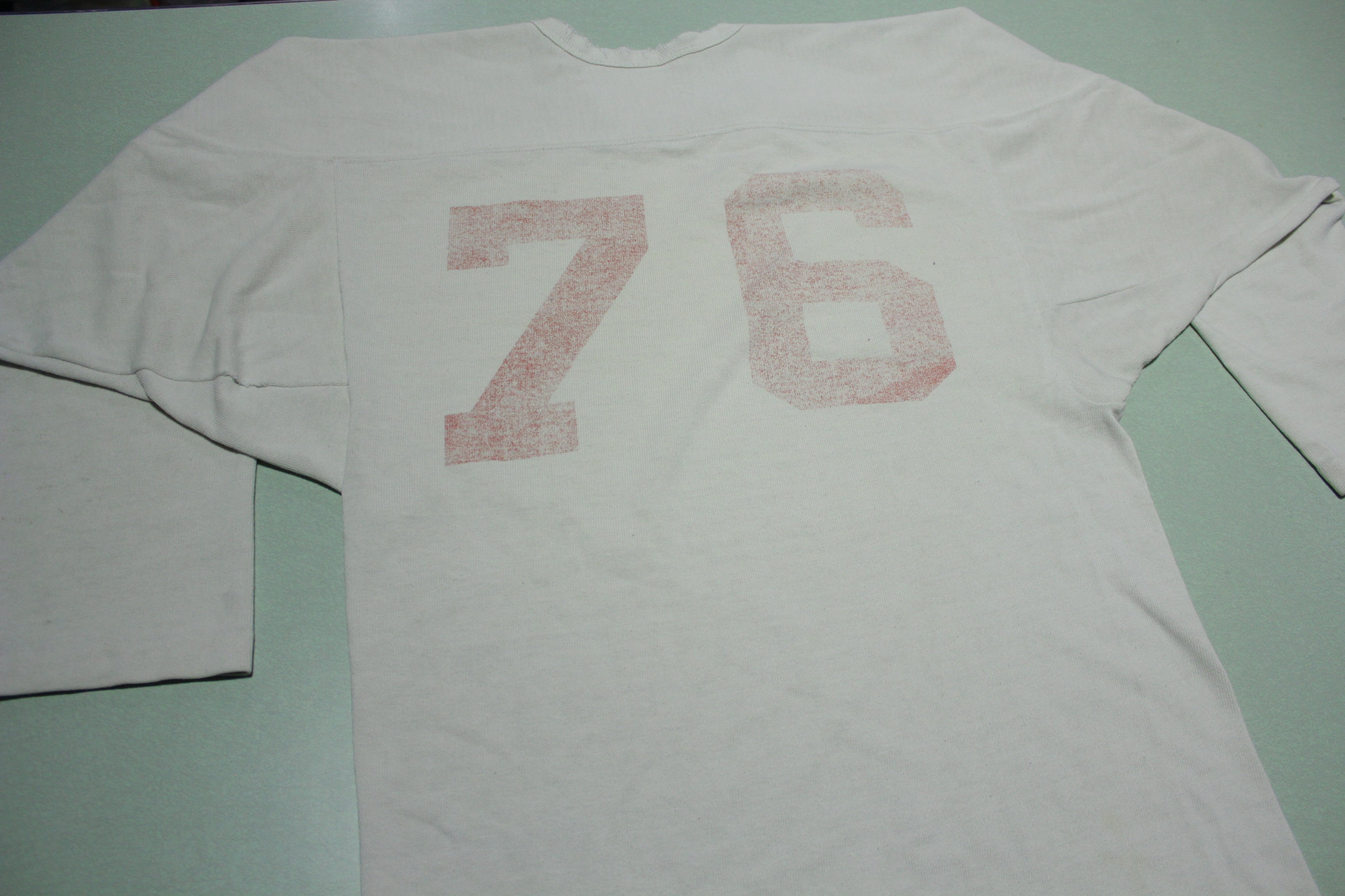 76 Vintage 1970s Distressed Single Stitch High School Collegiate Football Jersey T-Shirt