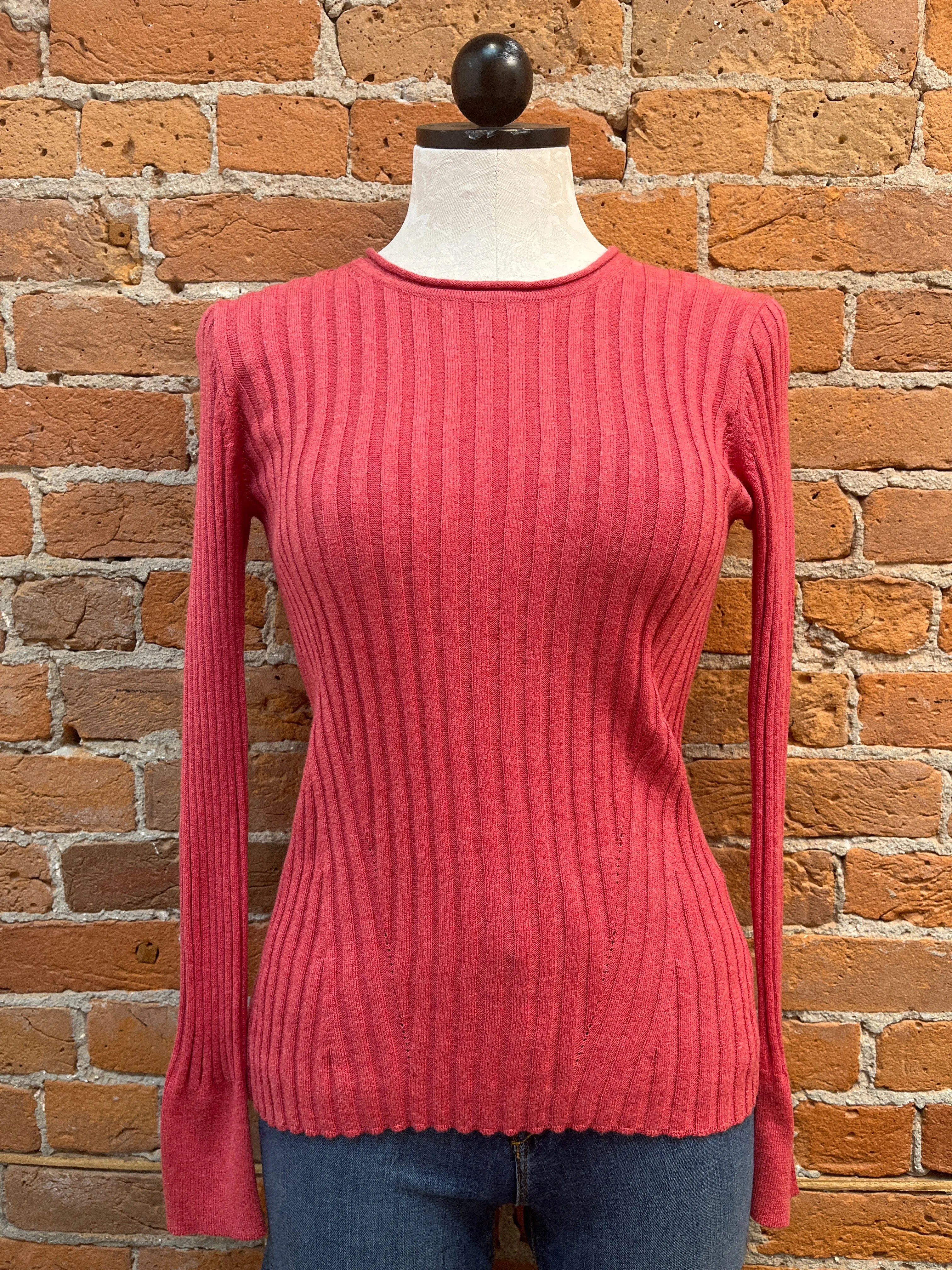 Alashan sweater, cotton cashmere ribbed crew, available in two colors.