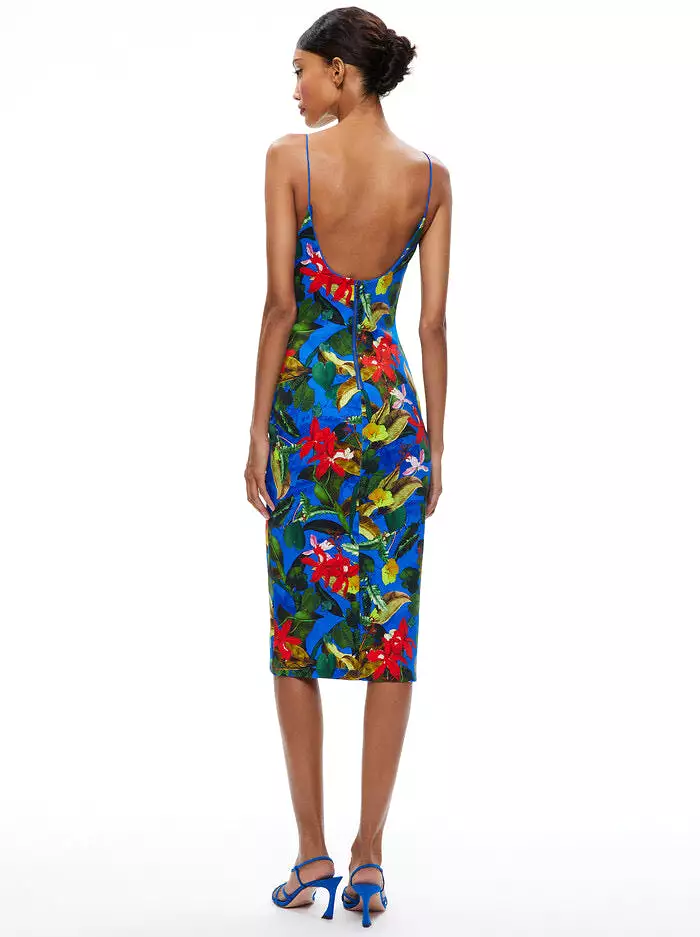 Alice + Olivia Delora midi dress tropical sunrise sapphire