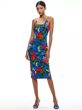 Alice + Olivia Delora midi dress tropical sunrise sapphire