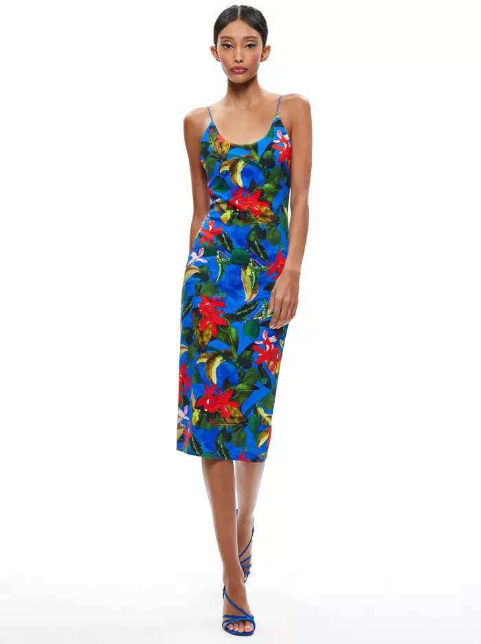 Alice + Olivia Delora midi dress tropical sunrise sapphire