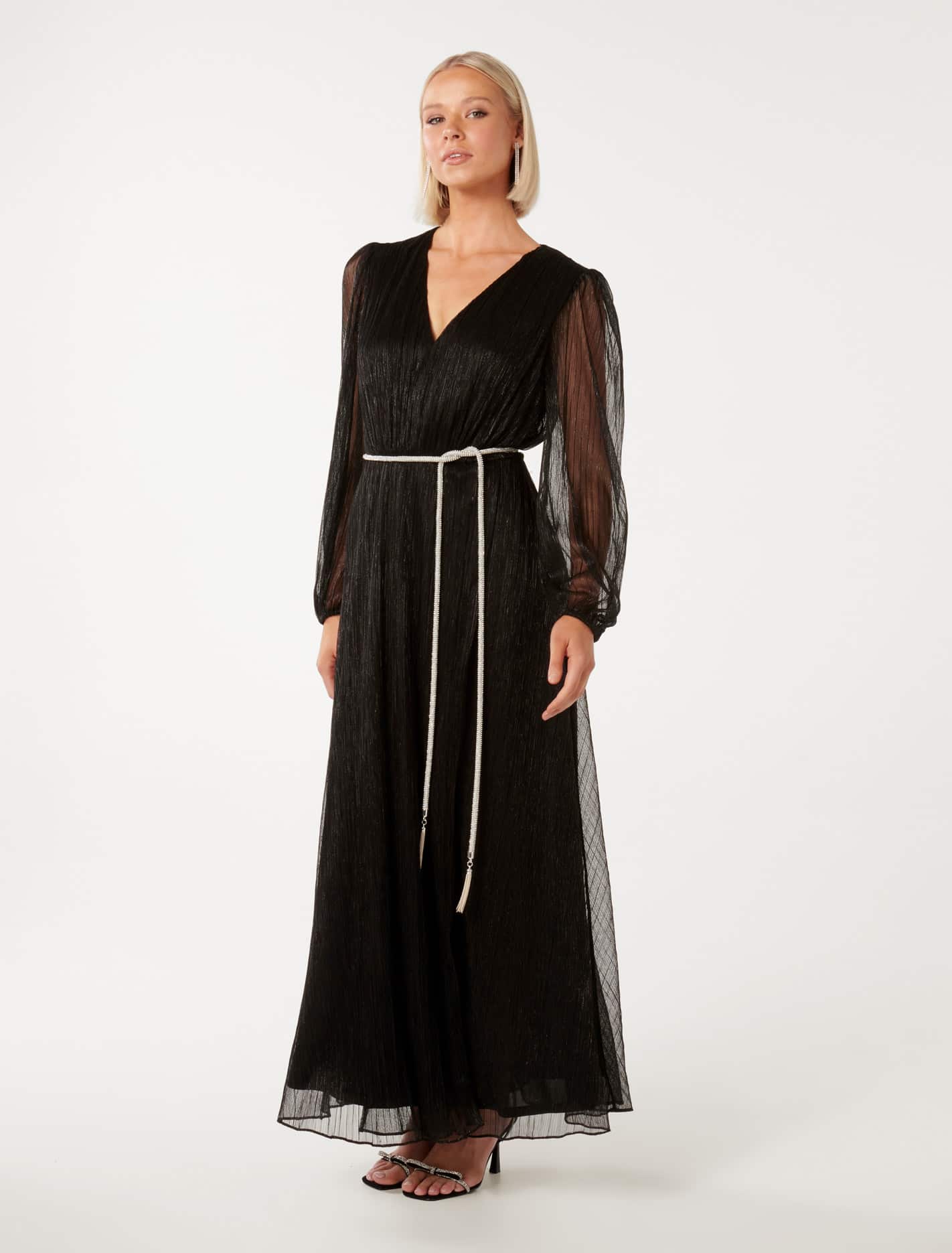 Amina Belted Maxi Dress with Diamante Plisse