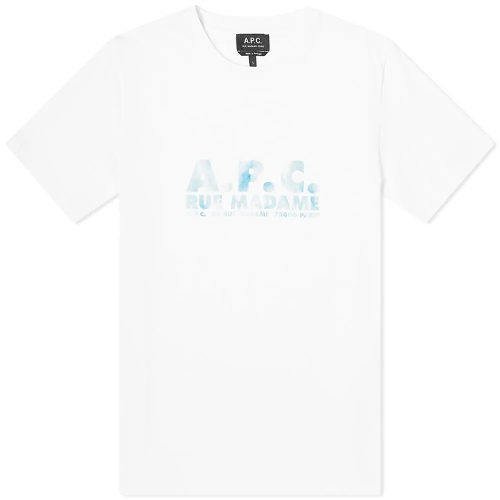 A.P.C. Bobby Address Logo T-Shirt White and Blue