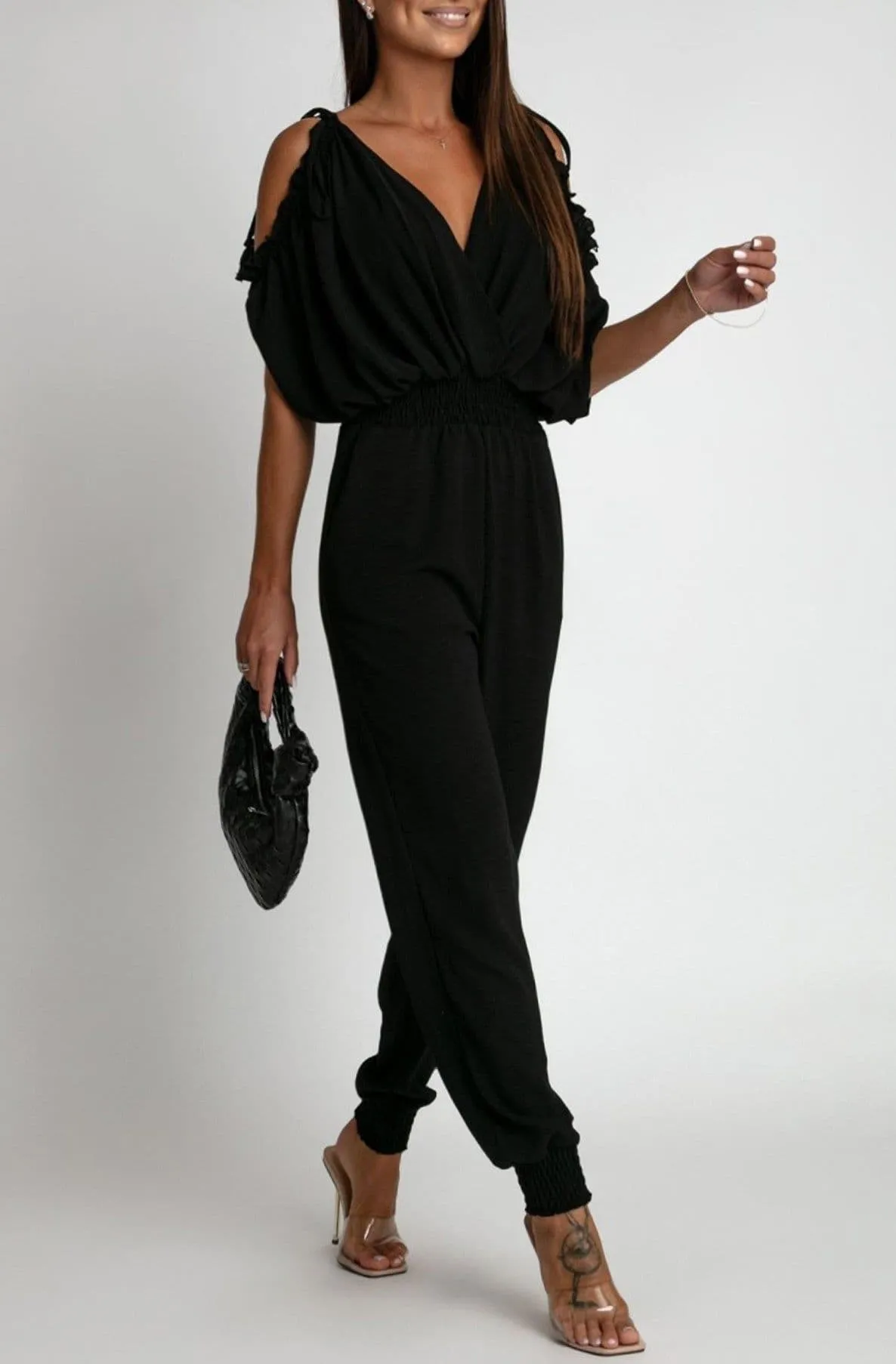 Azeila Black Cold Shoulder Jumpsuit