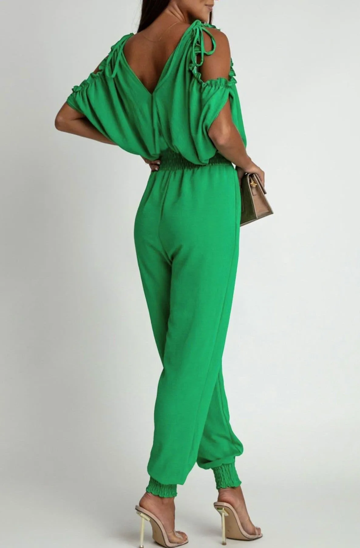 Azeila Green Cold Shoulder Jumpsuit