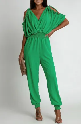 Azeila Green Cold Shoulder Jumpsuit