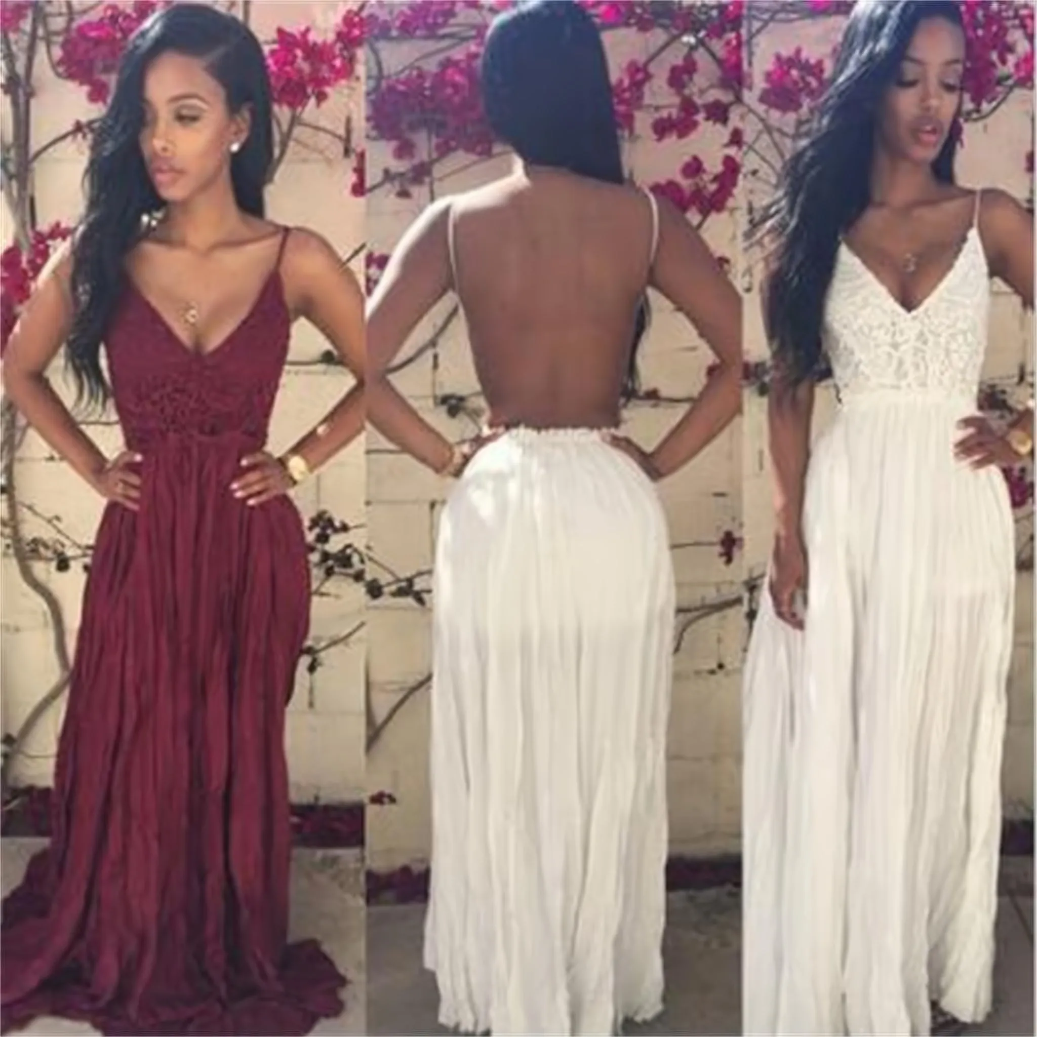 Stunning Backless Spaghetti Strap Lace Top Prom Dress | Robe De Soiree