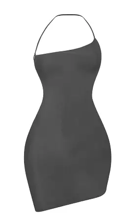 Bailey black mini dress, sleeveless spaghetti strap, asymmetrical design