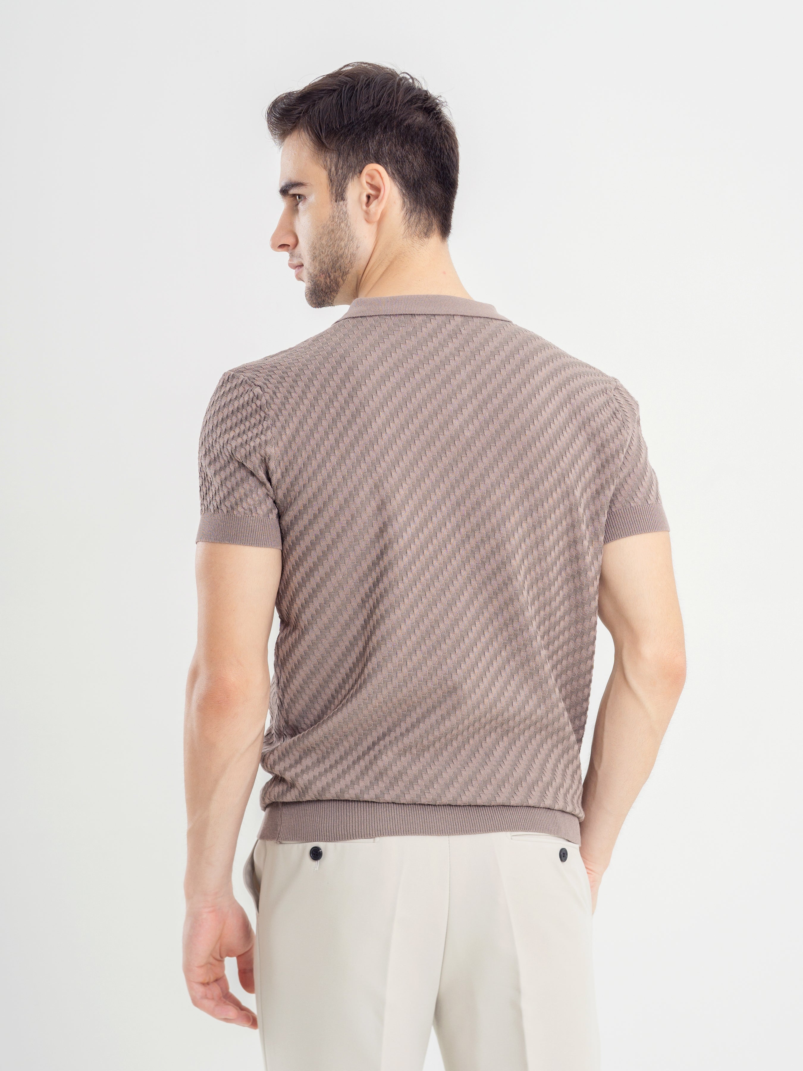 Basketweave Knit Polo Shirt - Macchiato