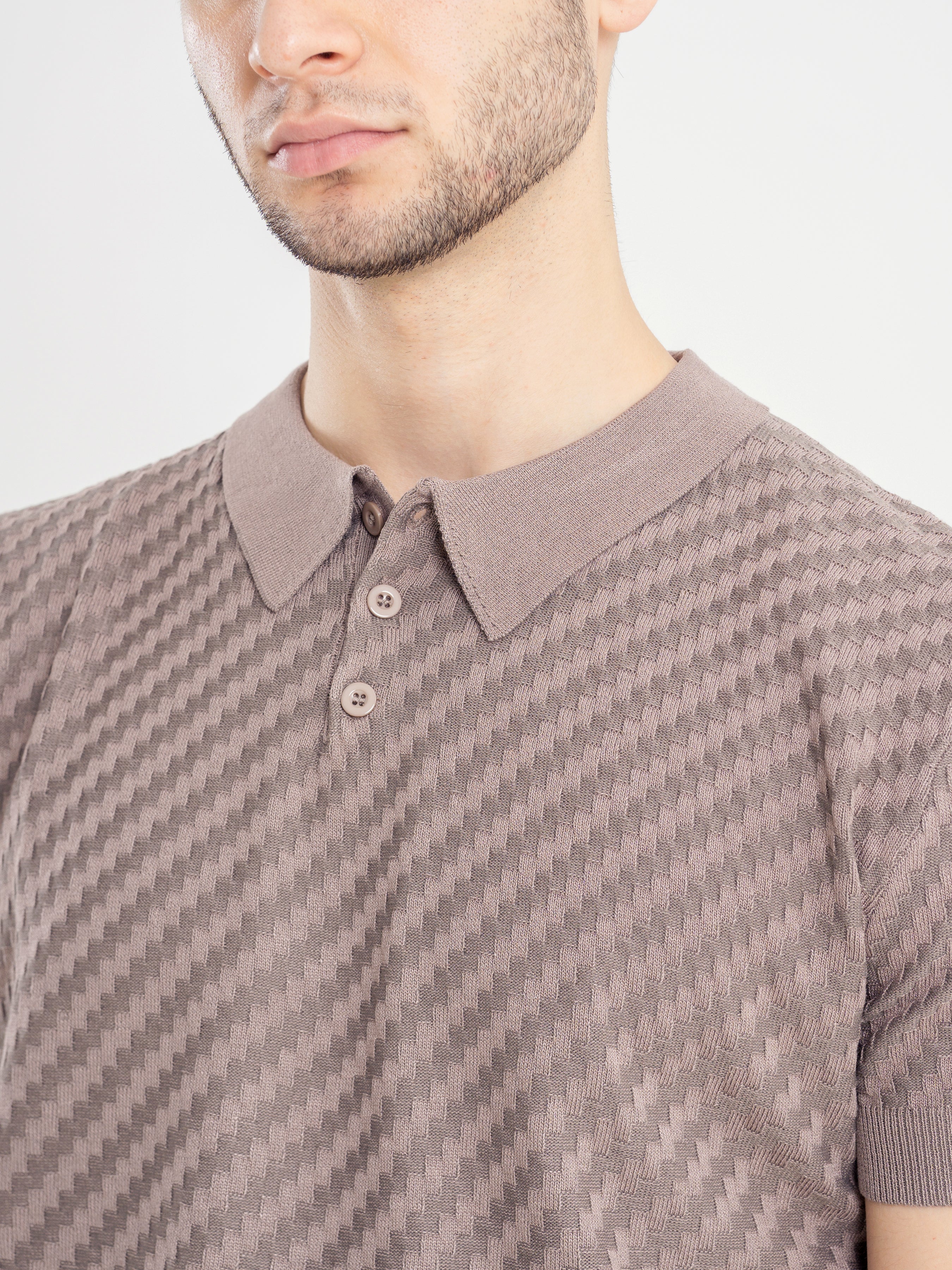 Basketweave Knit Polo Shirt - Macchiato