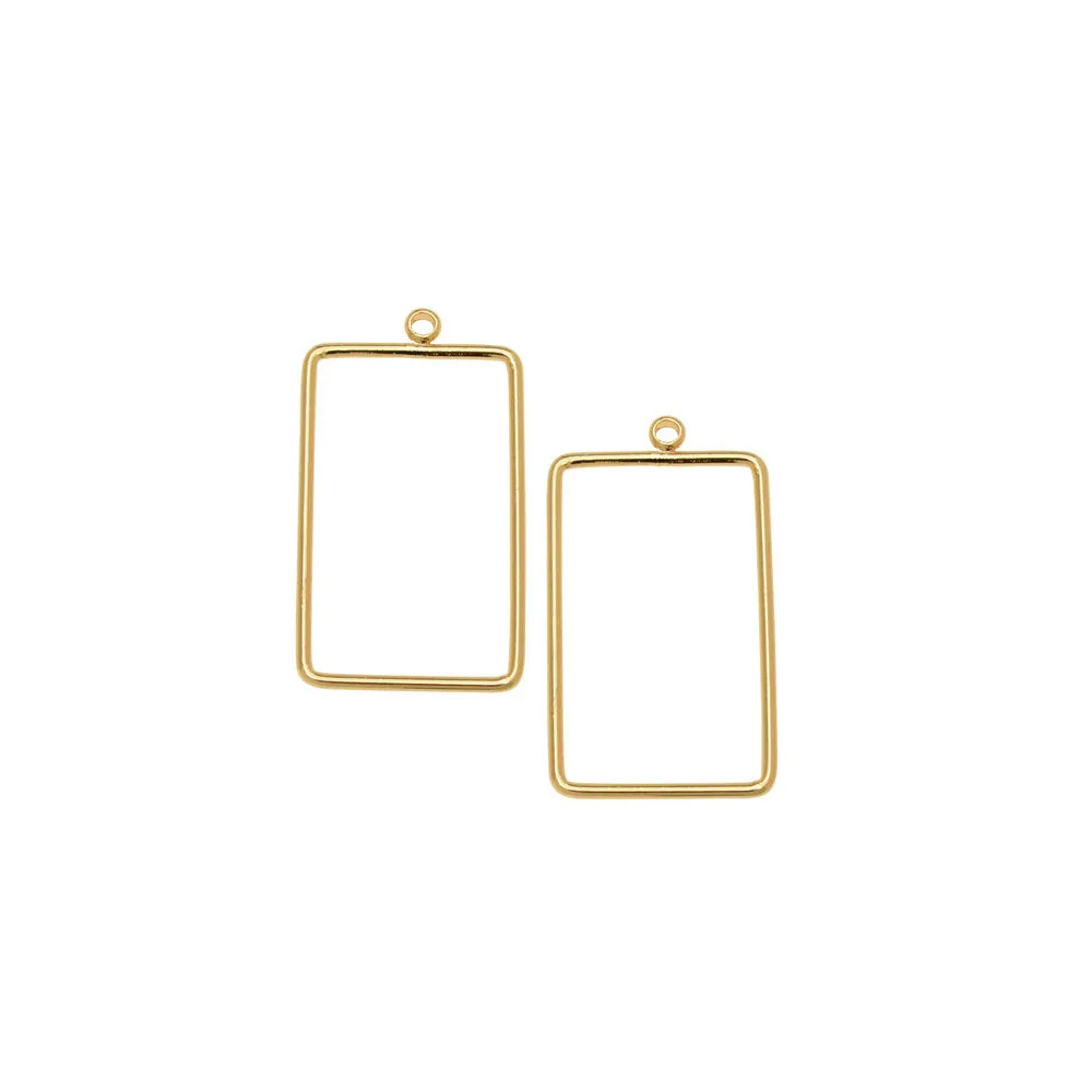 Beadable Wire Frame Earrings Pendants Rectangle 18x12mm Gold Plated 4 Pieces