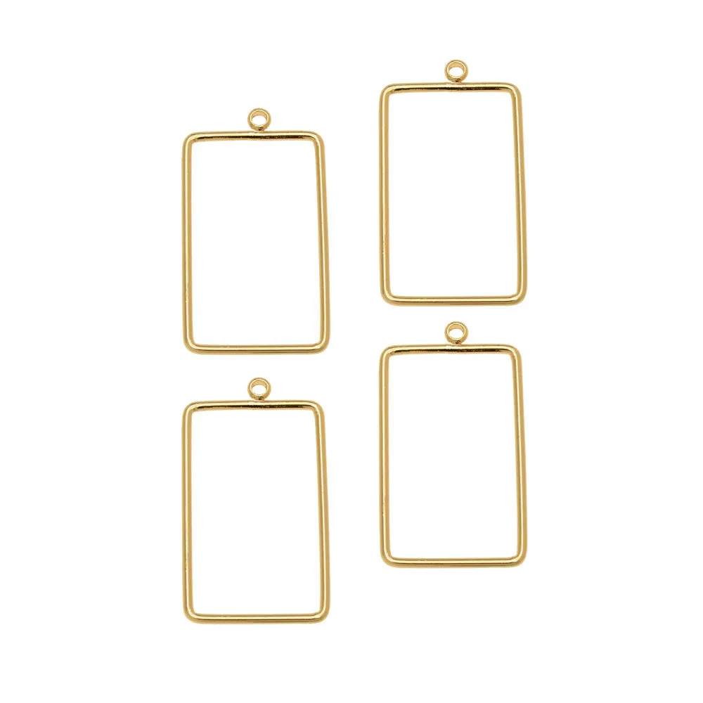 Beadable Wire Frame Earrings Pendants Rectangle 18x12mm Gold Plated 4 Pieces