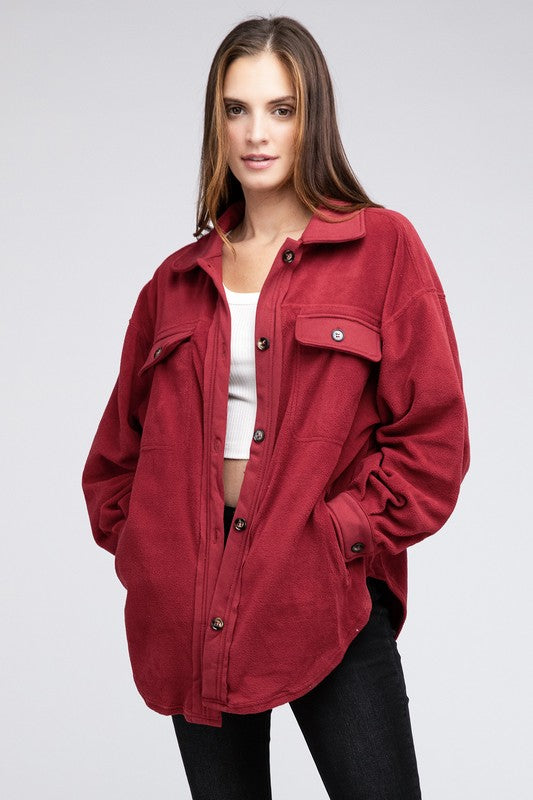 Bibi Oversized Buttoned Down Fleece Jacket