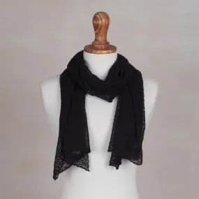 Black Alpaca Scarf with Wavy Texture