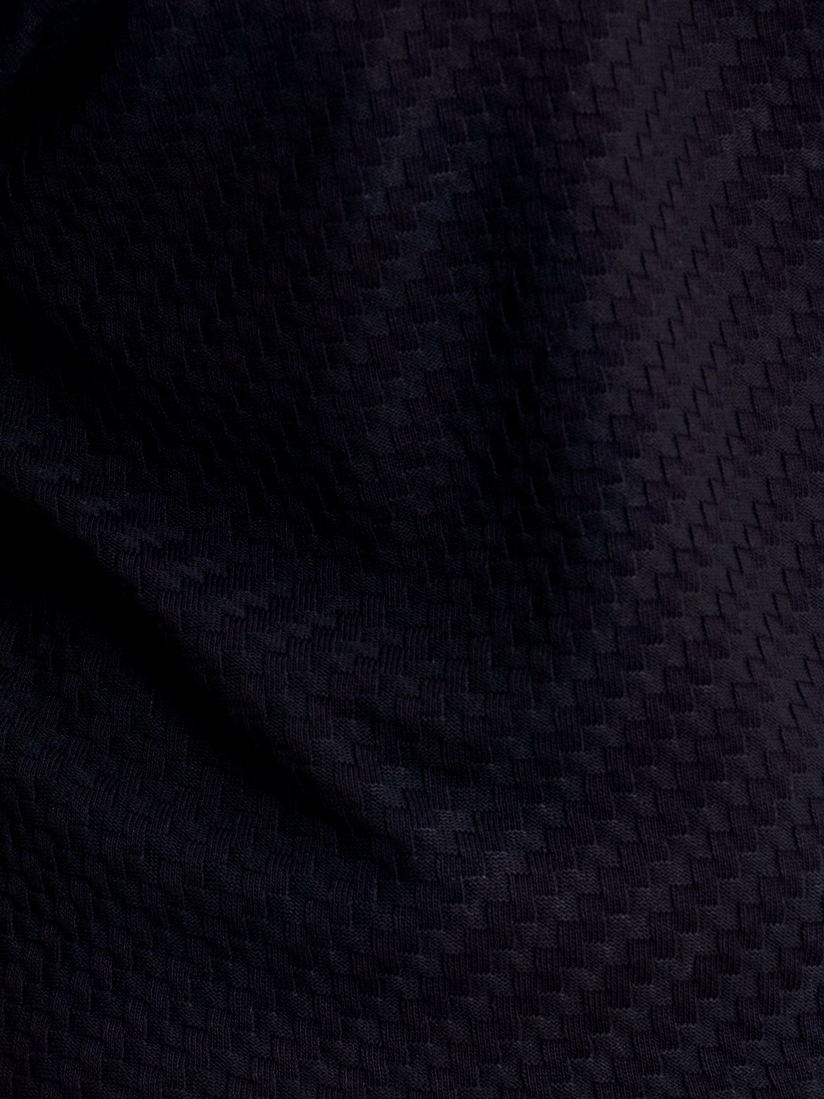 Black Basketweave Knit Polo Tee