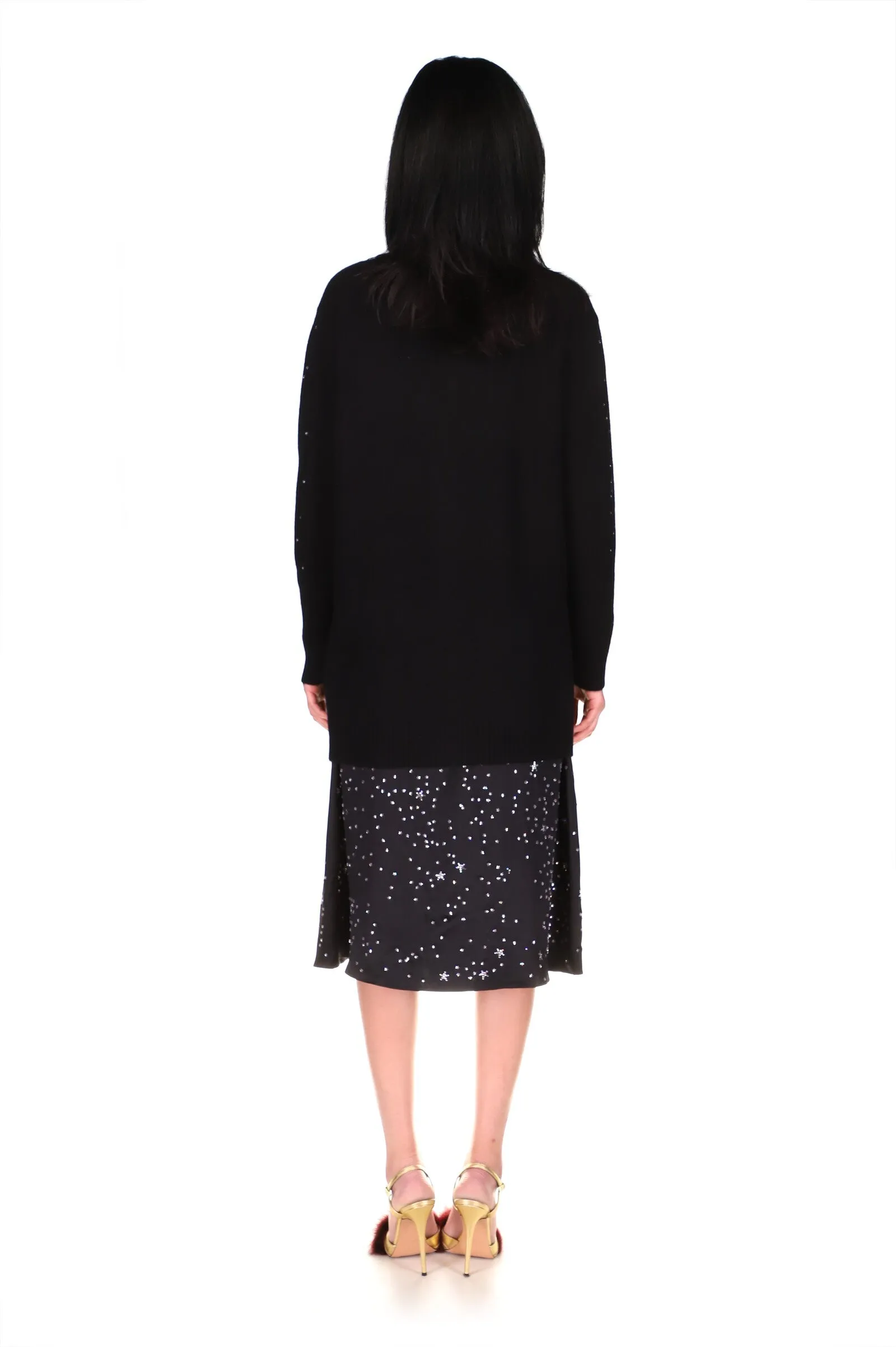 Black Cashmere Long Cardigan Crystal Longfellow's Light of Stars