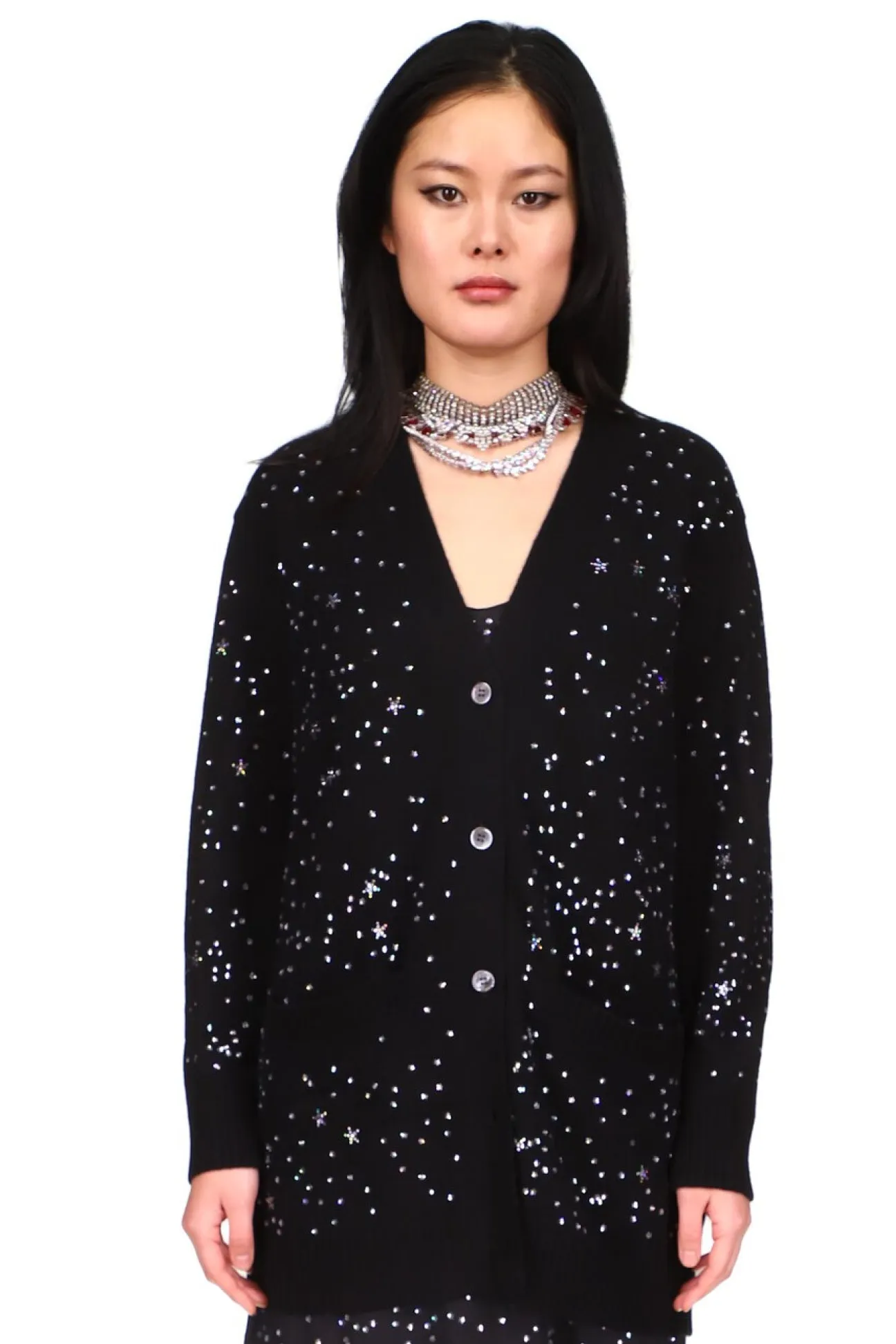 Black Cashmere Long Cardigan Crystal Longfellow's Light of Stars