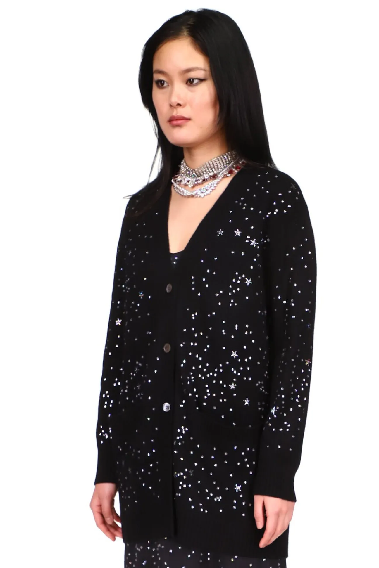 Black Cashmere Long Cardigan Crystal Longfellow's Light of Stars