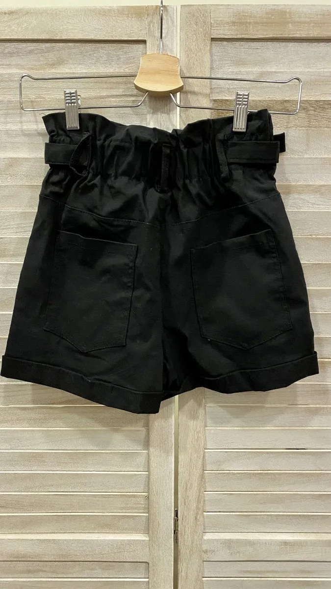 Black elastic waist shorts.