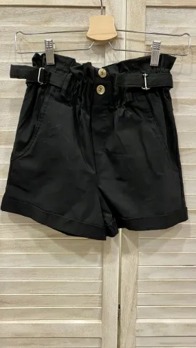 Black elastic waist shorts.