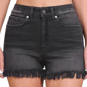 Black Mid Rise Frayed Hem Shorts