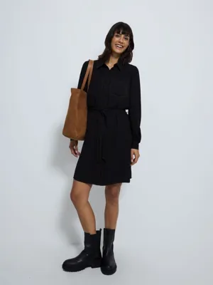 Black Mini Belted Shirt Dress with Contrast Stitch | Women | George at ASDA