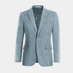  Blazer azul claro de algodón-lino a cuadros ligera