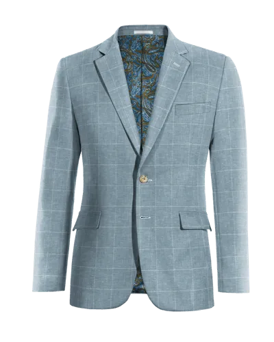  Blazer azul claro de algodón-lino a cuadros ligera