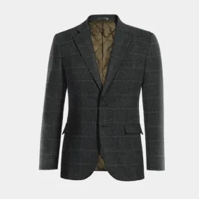  Blazer azul de tweed a cuadros solapa ancha