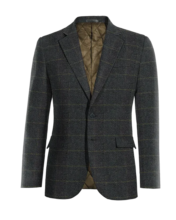  Blazer azul de tweed a cuadros solapa ancha