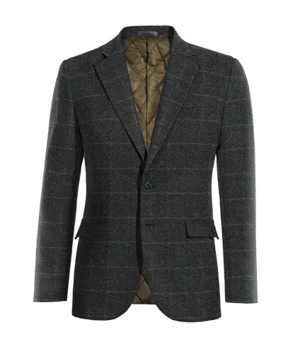  Blazer azul de tweed a cuadros solapa ancha