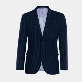  Blazer azul marino de seersucker a rayas ligera