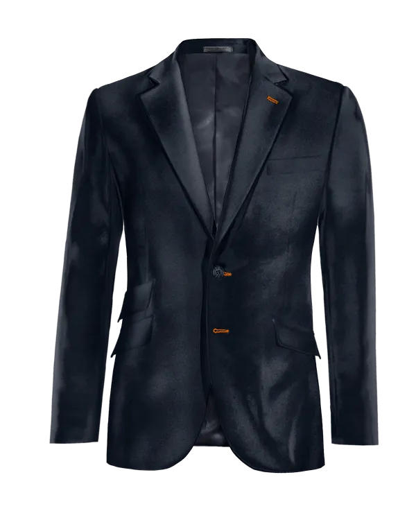  Blazer azul marino de terciopelo solapa ancha slim fit