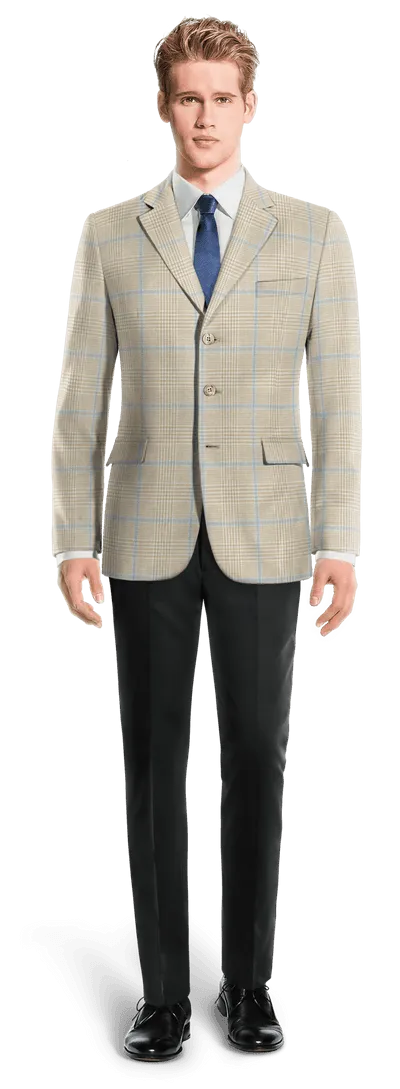  Blazer beige de algodón-lino príncipe de gales ligera