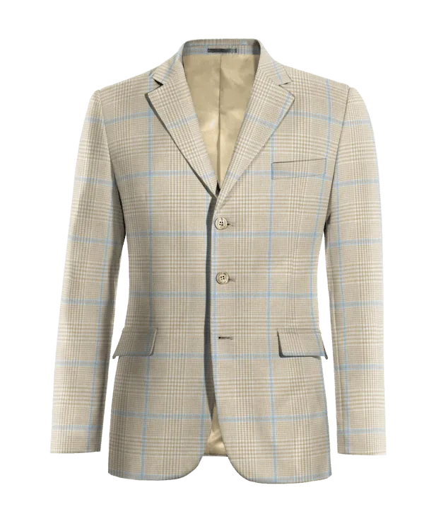  Blazer beige de algodón-lino príncipe de gales ligera