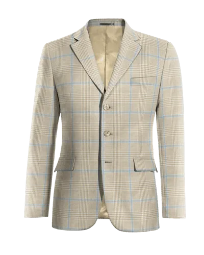  Blazer beige de algodón-lino príncipe de gales ligera