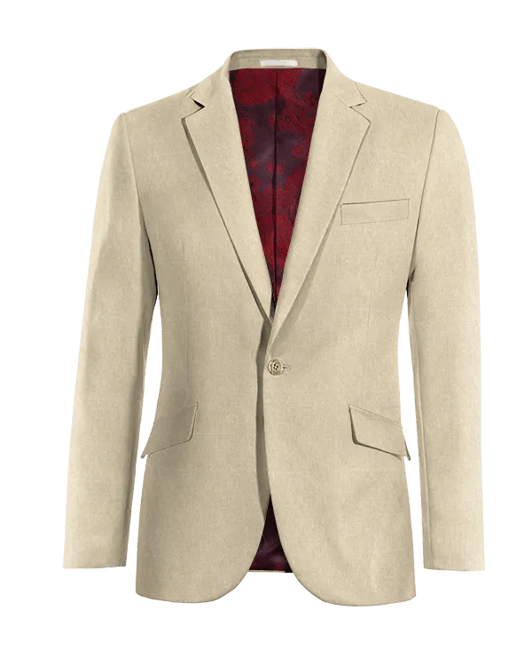  Blazer beige de lino esencial de 1 botón