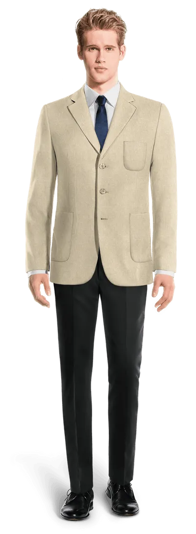  Blazer beige de lino esencial de 3 botones