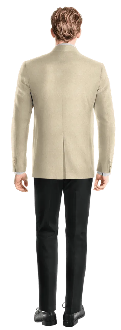  Blazer beige de lino esencial de 3 botones