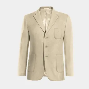  Blazer beige de lino esencial de 3 botones