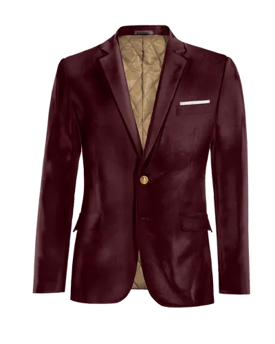  Blazer burdeos de terciopelo slim fit y con pañuelo