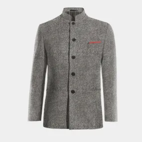  Blazer cuello mao gris claro de donegal tweed