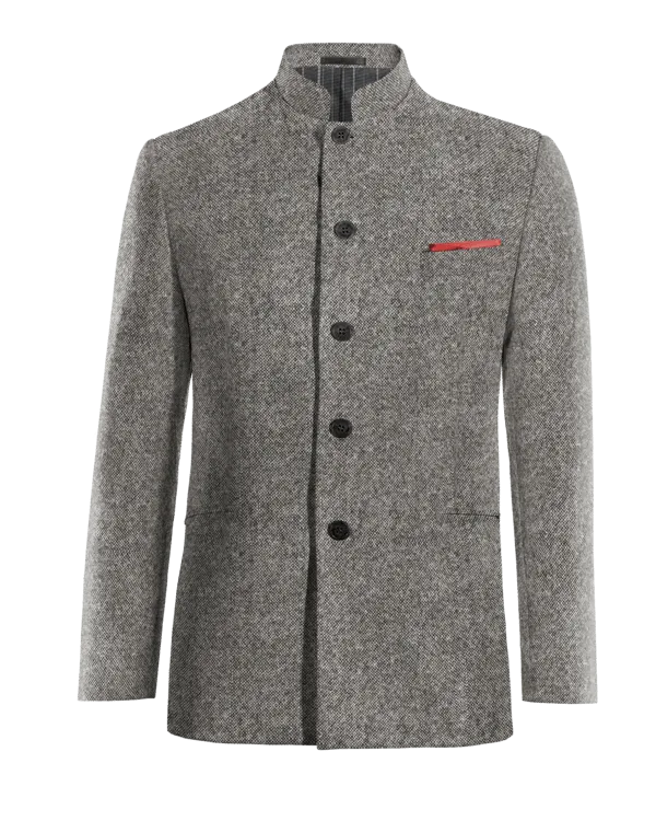  Blazer cuello mao gris claro de donegal tweed