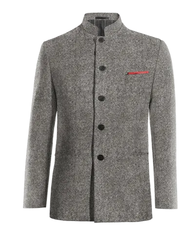  Blazer cuello mao gris claro de donegal tweed