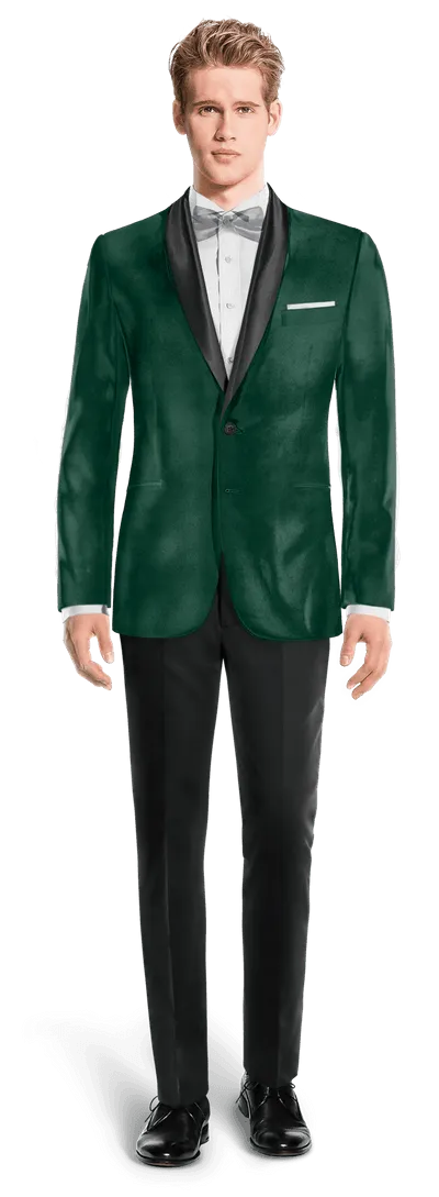  Blazer Esmoquin verde azulado de terciopelo slim fit