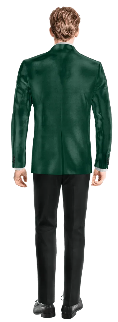  Blazer Esmoquin verde azulado de terciopelo slim fit