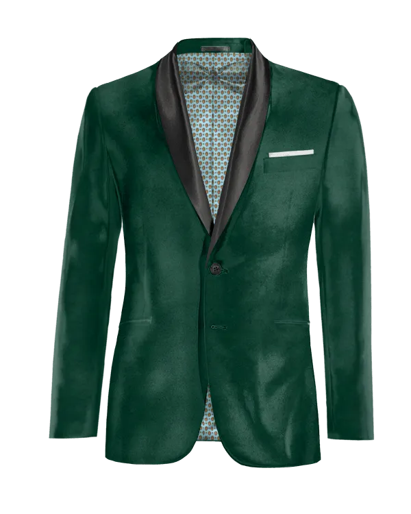  Blazer Esmoquin verde azulado de terciopelo slim fit